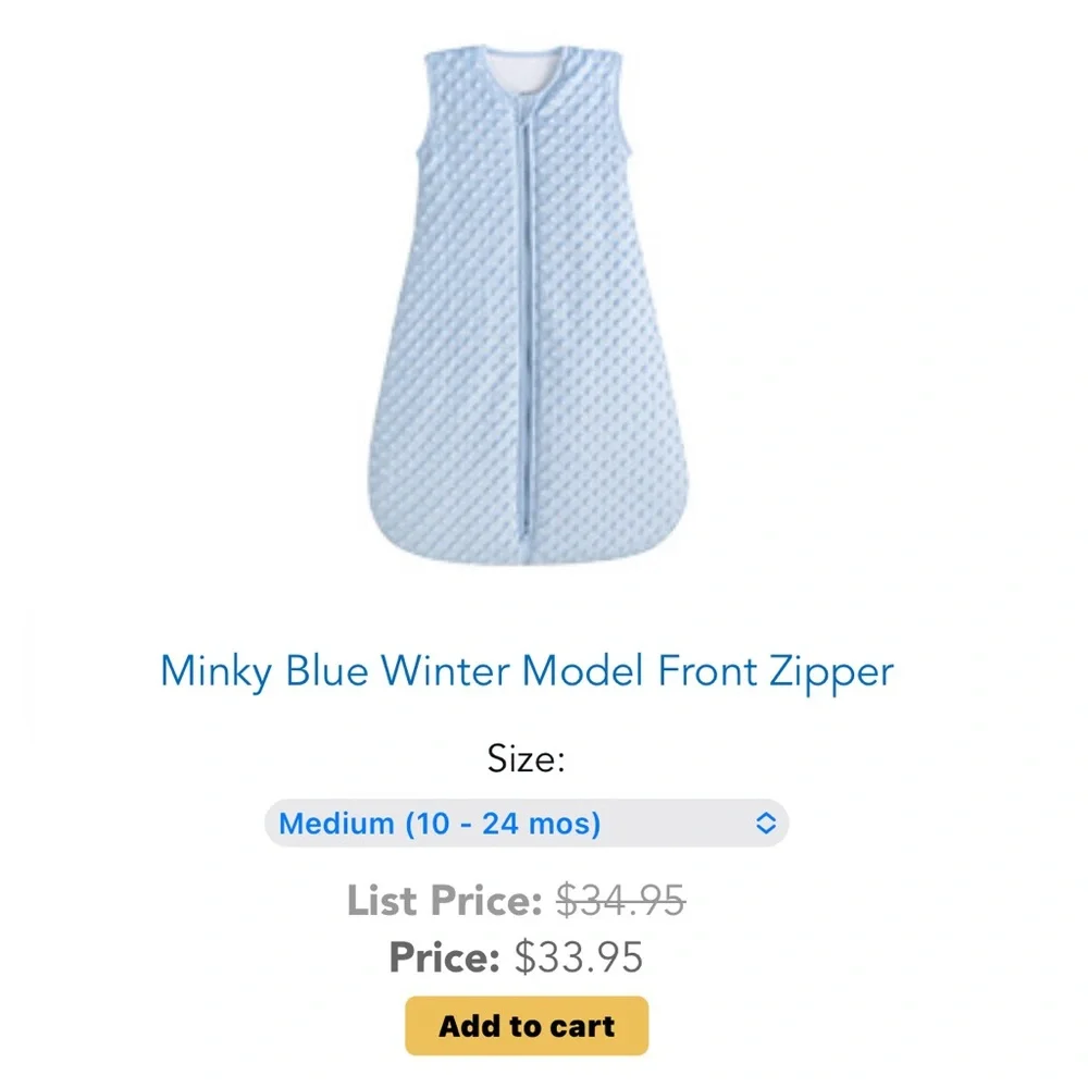 BABYINABAG Minky Dot Blue Winter Baby Bunting Sleep Sack Size M Medium